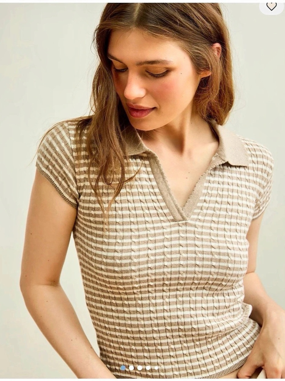 Striped Short Sleeve Top in Brown & White